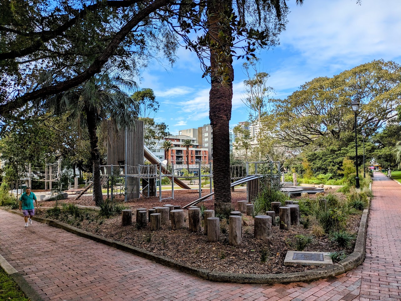 Gardens and pathways at Burwood Park.
